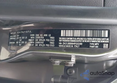 2017 Jeep Renegade Altitude 4X4 из США, поврежденный, VIN ZACCJBBB9HPG32389